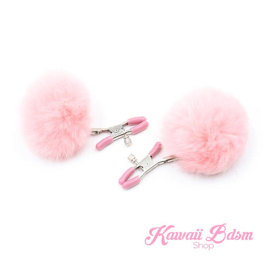 Nipple Clamps women pink ponpon purple white restraints bondage submissive humiliation shop ddlg cglg mdlg little one girl kitten play ageplay by Kawaii Bdsm - Cute and Kinky / Worlwide Free and Disreet Shipping (1453588283444)