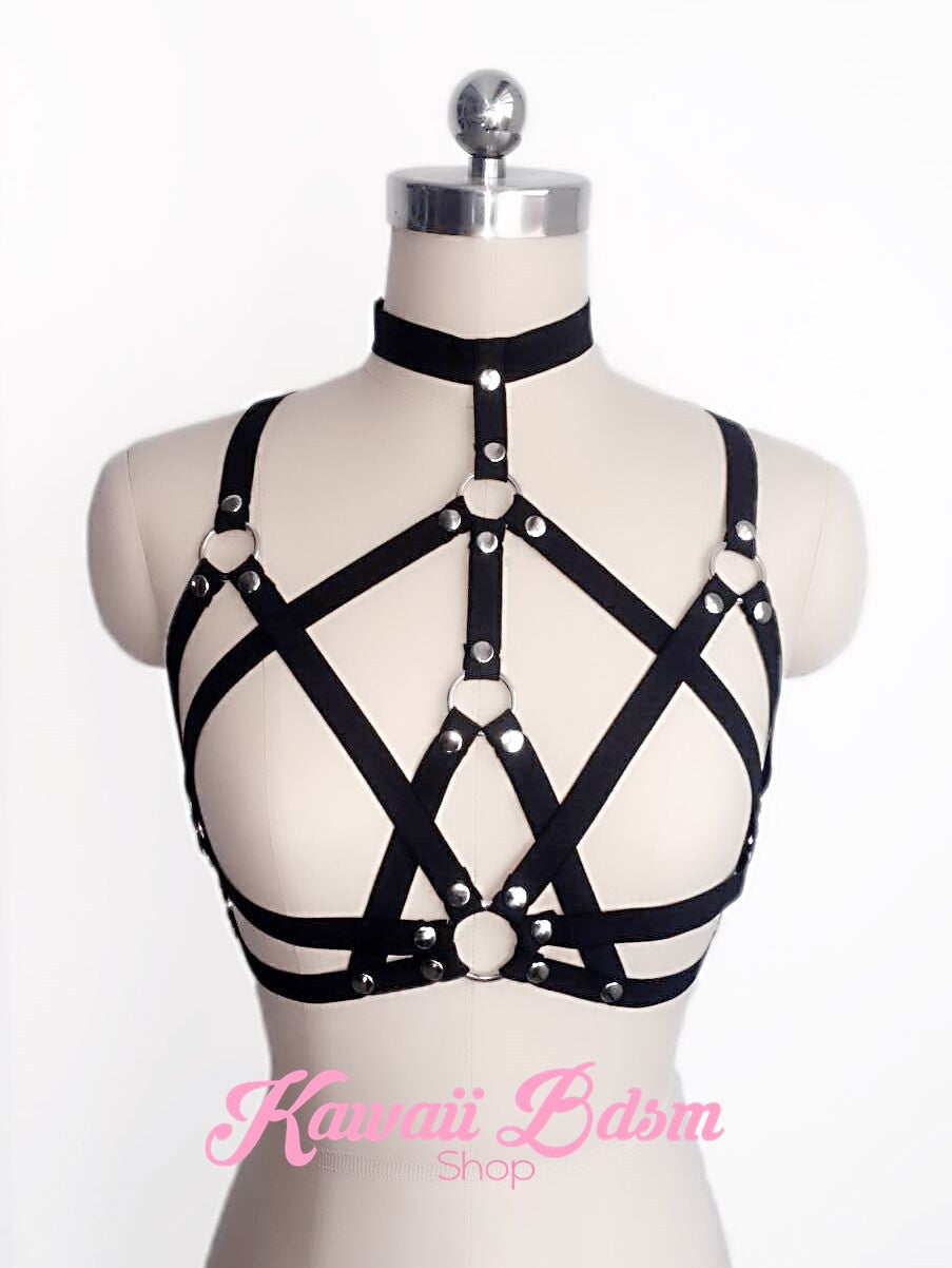 Harness Chest Body handmade bondage black sexy belt ddlg babygirl little one girl women submissive fetish fashion gothic goth pastel outfit little baby by Kawaii Bdsm - Cute and Kinky / Worlwide Free and Disreet Shipping  (10943047239)