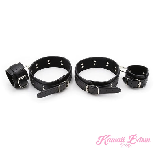 thigh to wrists cuffs leather quality restraints bondage submissive sub dominant brat dom baby ddlg sadomasochist sado masochist fetish kink roleplay sexy girl boy by Kawaii BDSM - cute and kinky / Worldwide Free Shipping (4516553752628)