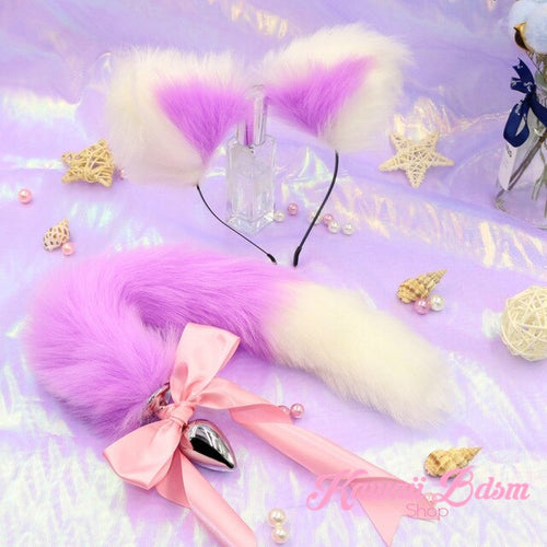 Lilac purple lavender pastel White vegan faux fur tail plug ears set silicone stainless steel bunny neko catgirl cat kittenplay kitten girl boy petplay pet sexy adult toys buttplug plug anal ass submissive ddlg cgl mdlg mdlb ddlb little aesthetic japanese sexy adult couple ddlgworld ddlgplayground by Kawaii BDSM - cute and kinky / Worldwide Free Shipping (4341030846516)
