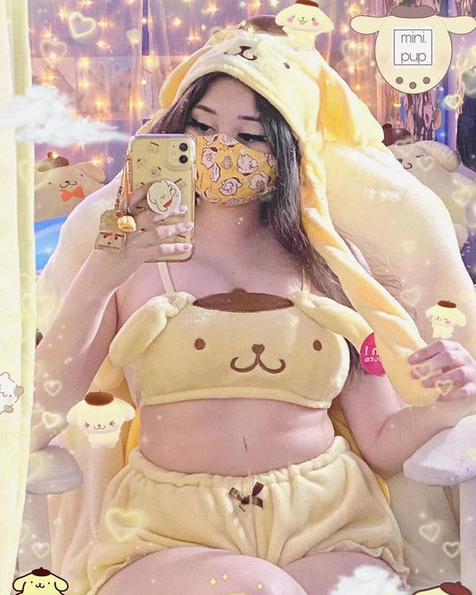 pompompurin pajama shorts top bra lingerie cute kawaii aesthetic soft fuzzy style