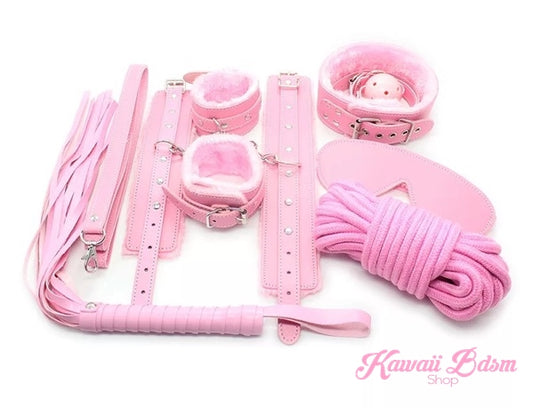 BBdsm kit Set 10 pcs pet bone gag hand cuffs collar leash ankle cuffs whip paddle nipple clamps feather rope shibari bondage cute pink aesthetic ddlg cglg mdlg ddlb mdlb little submissive restraints sex couple by Kawaii BDSM - cute and kinky / Worldwide Free Shipping (10885266311)