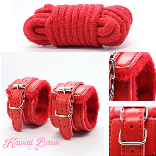 Bdsm kit Set 10 pcs pet bone gag hand cuffs collar leash ankle cuffs whip paddle nipple clamps feather rope shibari bondage cute red aesthetic ddlg cglg mdlg ddlb mdlb little submissive restraints sex couple by Kawaii BDSM - cute and kinky / Worldwide Free Shipping (11017490567)