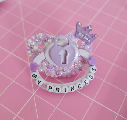 crown princess purple lavander hearts custom handmade pacifier adult ageplay ddlg mdlg caregiver babygirl baby cute prince love kawaii bdsm shop