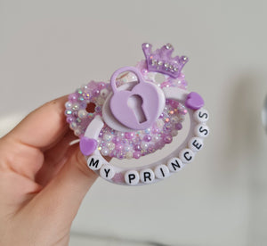 crown princess purple lavander hearts custom handmade pacifier adult ageplay ddlg mdlg caregiver babygirl baby cute prince love crystal encrusted kawaii bdsm shop
