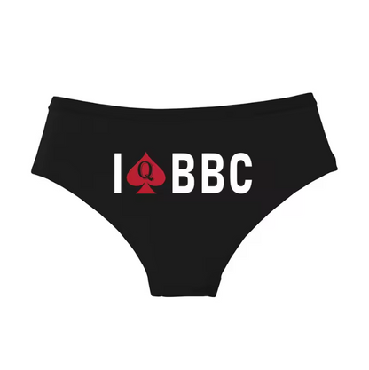 Sexy black undies with spade logo and BBC text. Interracial kink and cuckold fantasy underwear.