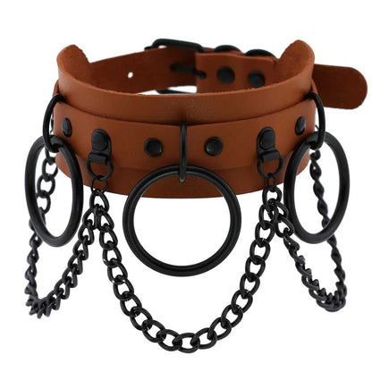 Classic brown vegan leather Brat collar with black hardware, versatile alt-fashion accessory.