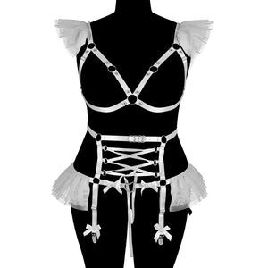 harness lingerie heart straps babygirl corset goth soft kawai bdsm