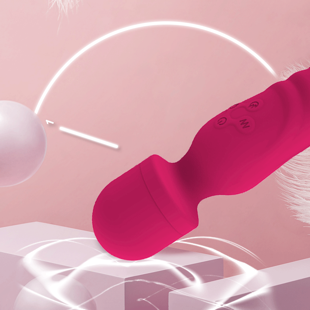 Close-up graphic of the magenta wand head creating vibration ripples in water, showcasing its powerful external stimulation capability.