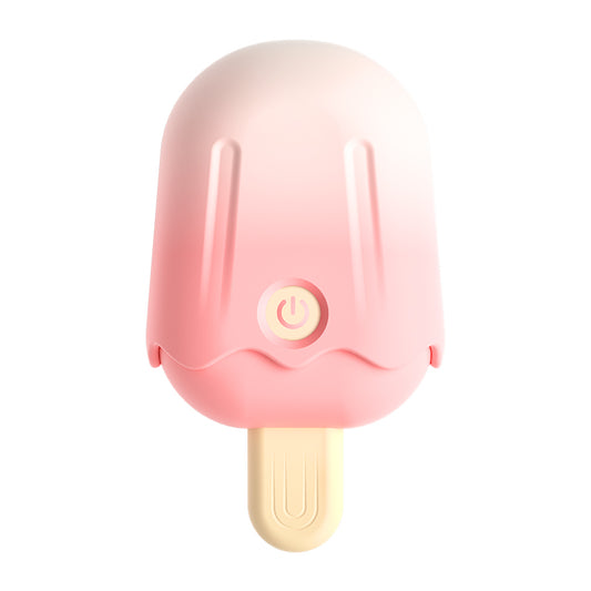 Main product studio shot of The Secret Treat popsicle-shaped air-pulse sucker and vibrator in pastel pink gradient with a cream stick on a pure white background.