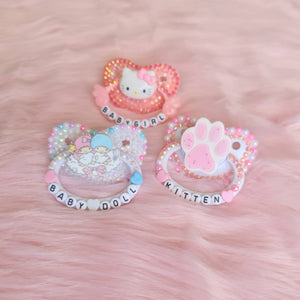 fully handmade adult pacifiers paw hello kitty tototro bow crystal encrusted  ddlg mdlg babygirl geplay petplay kitten cute pink pastel  little one daddy kawaii bdsm shop