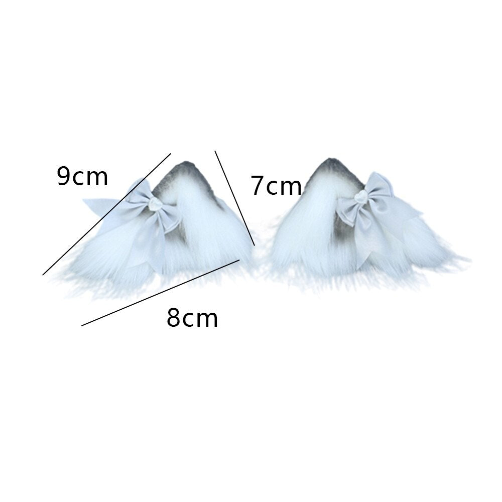 A technical diagram of the fluffy blue pet play ear clips showing the exact dimensions as 9 centimeters wide by 7 centimeters tall on a clean white background.