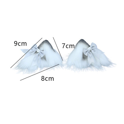 A technical diagram of the fluffy blue pet play ear clips showing the exact dimensions as 9 centimeters wide by 7 centimeters tall on a clean white background.