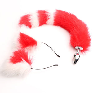 red and white  pastel high quality tails matching cat fox ears pet kitten cat play bdsm bondage ageplay ddlg cglg little one roleplay kawaii bdsm