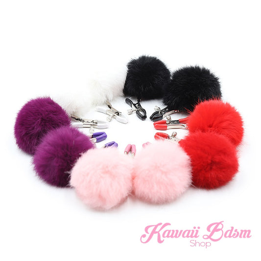 Nipple Clamps women pink ponpon purple white restraints bondage submissive humiliation shop ddlg cglg mdlg little one girl kitten play ageplay by Kawaii Bdsm - Cute and Kinky / Worlwide Free and Disreet Shipping  (1453588283444)