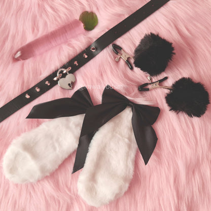 Nipple Clamps pink ponpon restraints bondage collar choker bunny rabbit pet play submissive babygirl ddlgworld soft Cute and Kinky / Worlwide Free and Disreet Shipping