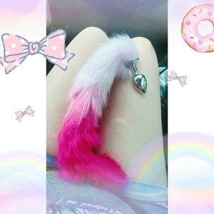 Ombre Pink White tail plug silicone stainless steel neko catgirl cat kittenplay kitten girl boy petplay pet sexy adult toys buttplug plug anal ass submissive ddlg cgl mdlg mdlb ddlb little by Kawaii BDSM - cute and kinky / Worldwide Free Shipping (10886133127)