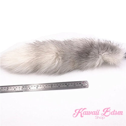 White Fluffy Fox Tail Plug (1579530125364)