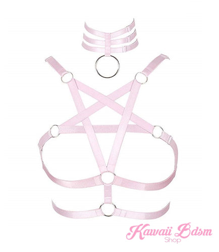 Cute pentagram pastel goth wicca lingerie bra harness garter belt lace sexy kinky black pink fetish aesthetic ddlg cglg mdlg ddlb mdlb little submissive little neko japanese hentai real princess  by Kawaii BDSM - cute and kinky / Worldwide Free Shipping (3717939298356)