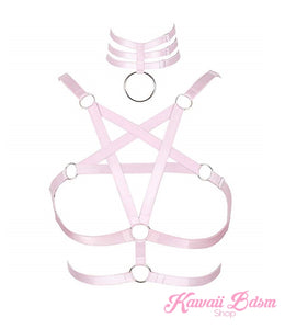 Cute pentagram pastel goth wicca lingerie bra harness garter belt lace sexy kinky black pink fetish aesthetic ddlg cglg mdlg ddlb mdlb little submissive little neko japanese hentai real princess  by Kawaii BDSM - cute and kinky / Worldwide Free Shipping (3717939298356)