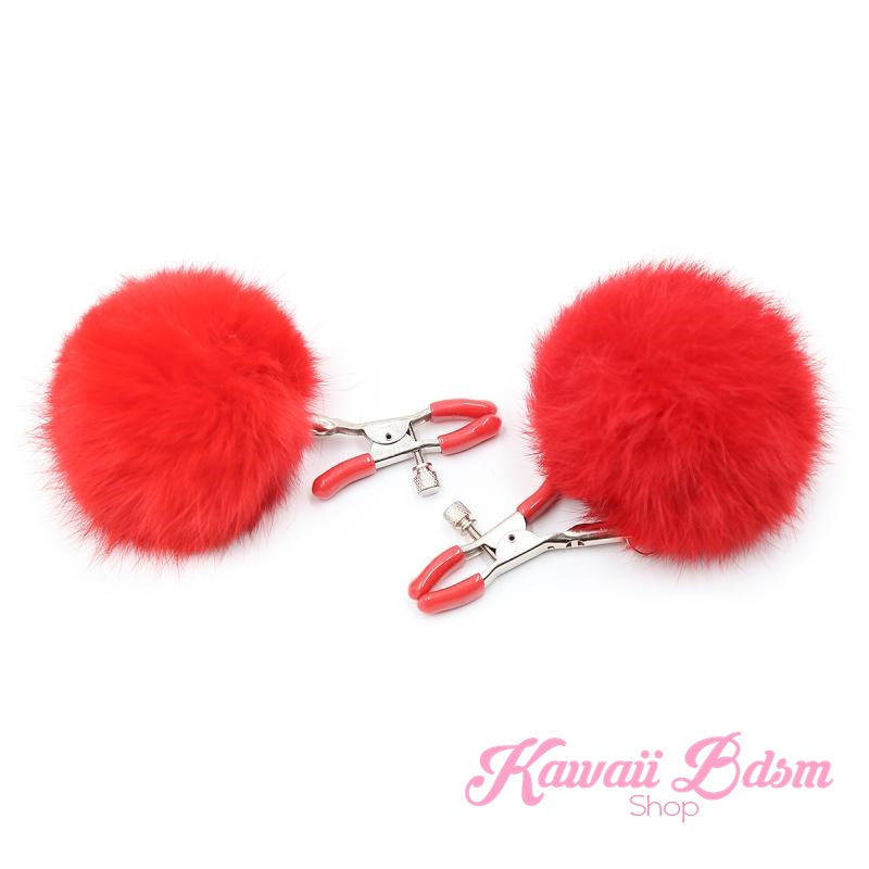 Nipple Clamps women pink ponpon purple white restraints bondage submissive humiliation shop ddlg cglg mdlg little one girl kitten play ageplay by Kawaii Bdsm - Cute and Kinky / Worlwide Free and Disreet Shipping  (1453588283444)