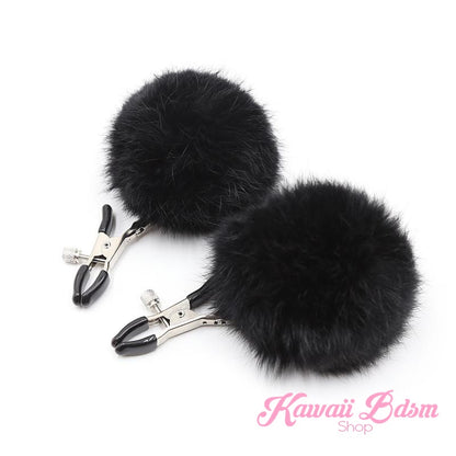 Nipple Clamps women pink ponpon purple white restraints bondage submissive humiliation shop ddlg cglg mdlg little one girl kitten play ageplay by Kawaii Bdsm - Cute and Kinky / Worlwide Free and Disreet Shipping  (1453588283444)