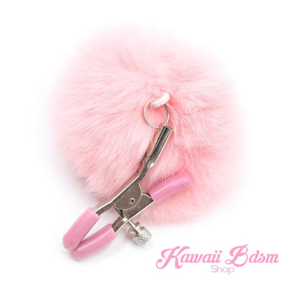 Nipple Clamps women pink ponpon purple white restraints bondage submissive humiliation shop ddlg cglg mdlg little one girl kitten play ageplay by Kawaii Bdsm - Cute and Kinky / Worlwide Free and Disreet Shipping  (1453588283444)