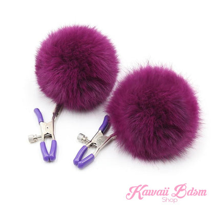 Nipple Clamps women pink ponpon purple white restraints bondage submissive humiliation shop ddlg cglg mdlg little one girl kitten play ageplay by Kawaii Bdsm - Cute and Kinky / Worlwide Free and Disreet Shipping  (1453588283444)