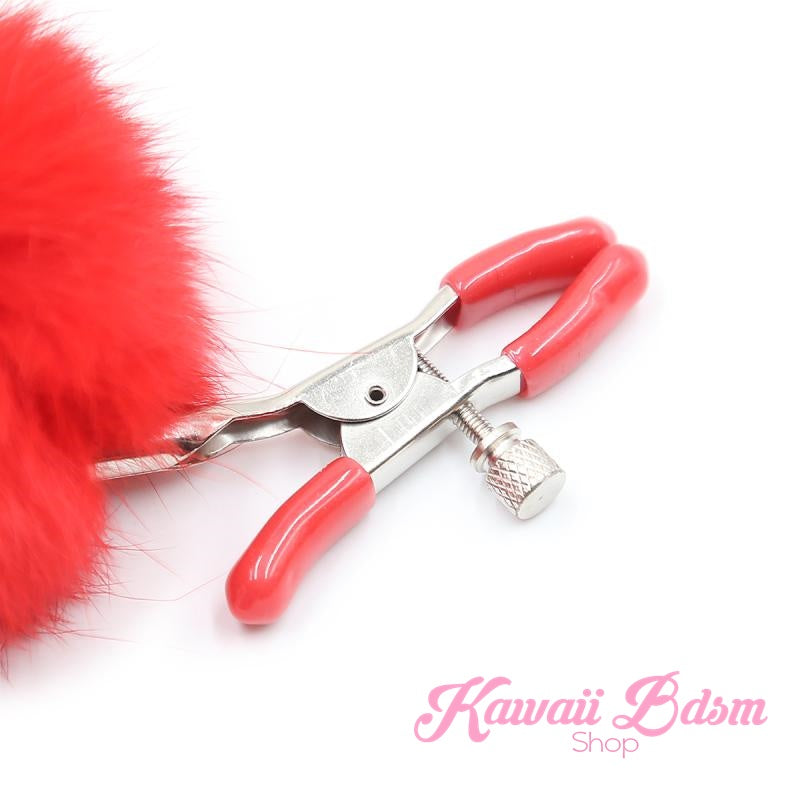 Nipple Clamps women pink ponpon purple white restraints bondage submissive humiliation shop ddlg cglg mdlg little one girl kitten play ageplay by Kawaii Bdsm - Cute and Kinky / Worlwide Free and Disreet Shipping  (1453588283444)