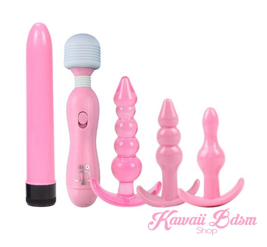 bdsm kit anal buttplug silicone plug vibrator massager beginners couple sex pink ddlg by Kawaii Bdsm - cute and kinky / Worldwide Free Shipping (957901209652)