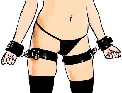 thigh to wrists cuffs leather quality restraints bondage submissive sub dominant brat dom baby ddlg sadomasochist sado masochist fetish kink roleplay sexy girl boy by Kawaii BDSM - cute and kinky / Worldwide Free Shipping (4516553752628)