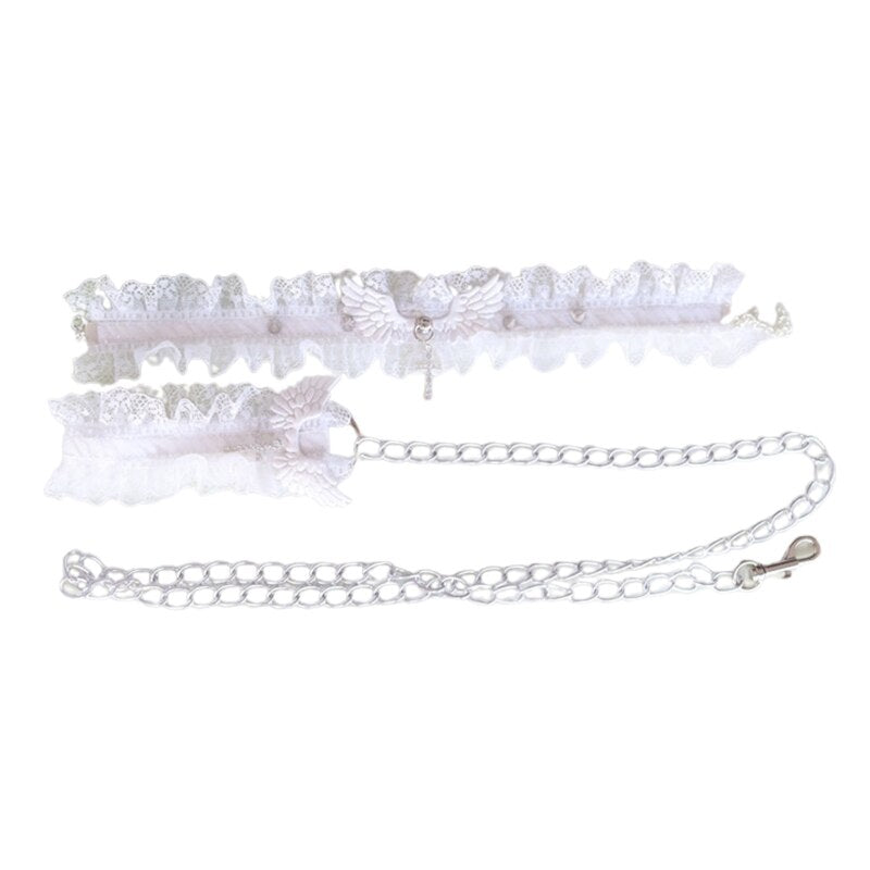 choker collar leash angel lace spike punk goth chain kawaii bdsm cute and inky 