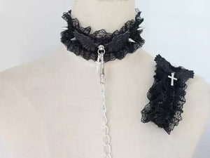 choker collar leash angel lace spike punk goth chain kawaii bdsm cute and inky 