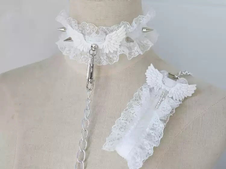 choker collar leash angel lace spike punk goth chain kawaii bdsm cute and inky 