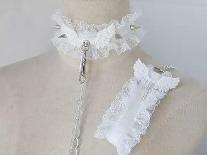 choker collar leash angel lace spike punk goth chain kawaii bdsm cute and inky 