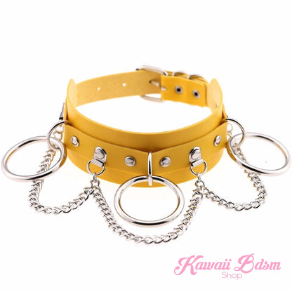 Vibrant yellow vegan leather Brat collar, perfect for kawaii alternative looks.