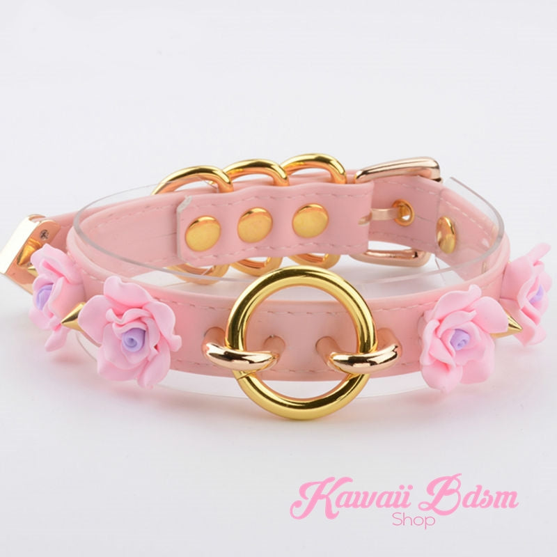 Collar choker o ring flower roses floral antheia goddess princess pink black fetish fashion alternative outfit by Kawaii BDSM - cute and kinky / Worldwide Free Shipping (11438800071)