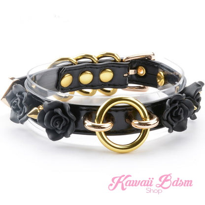 Collar choker o ring flower roses floral antheia goddess princess pink black fetish fashion alternative outfit by Kawaii BDSM - cute and kinky / Worldwide Free Shipping (11438800071)