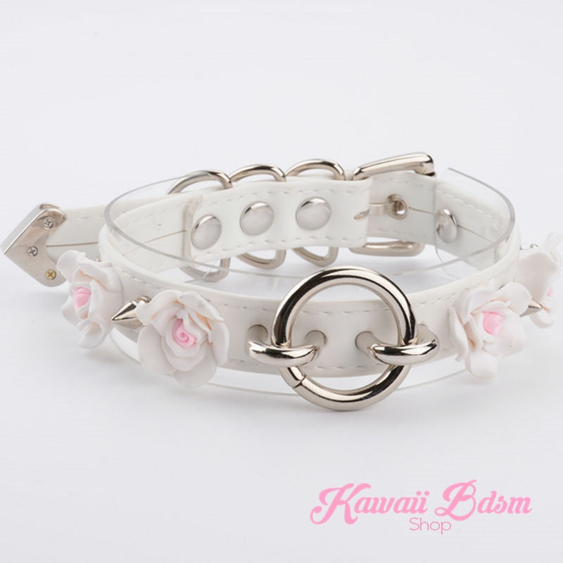 Collar choker o ring flower roses floral antheia goddess princess pink black fetish fashion alternative outfit by Kawaii BDSM - cute and kinky / Worldwide Free Shipping (11438800071)
