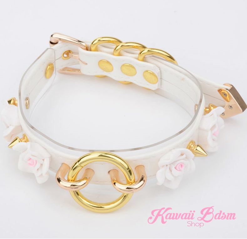 Collar choker o ring flower roses floral antheia goddess princess pink black fetish fashion alternative outfit by Kawaii BDSM - cute and kinky / Worldwide Free Shipping (11438800071)