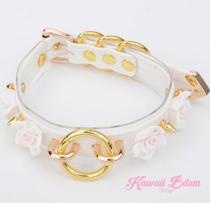 Collar choker o ring flower roses floral antheia goddess princess pink black fetish fashion alternative outfit by Kawaii BDSM - cute and kinky / Worldwide Free Shipping (11438800071)