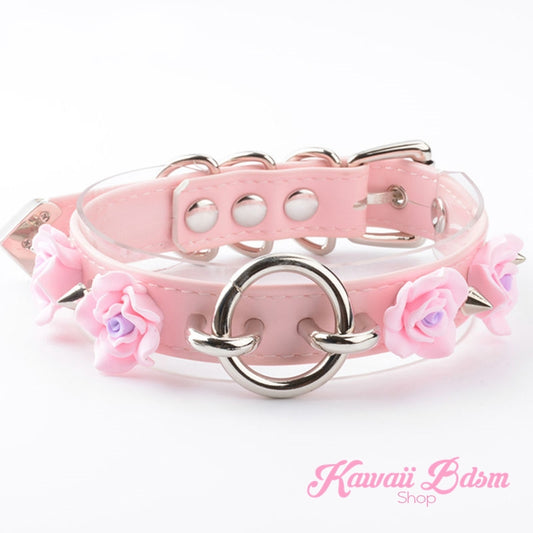 Collar choker o ring flower roses floral antheia goddess princess pink black fetish fashion alternative outfit by Kawaii BDSM - cute and kinky / Worldwide Free Shipping (11438800071)
