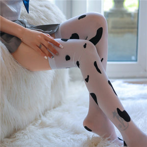 cow moo calf print pet socks thigh highs petplay roleplay bdsm bondage knee high clothing kawaii bdsm 