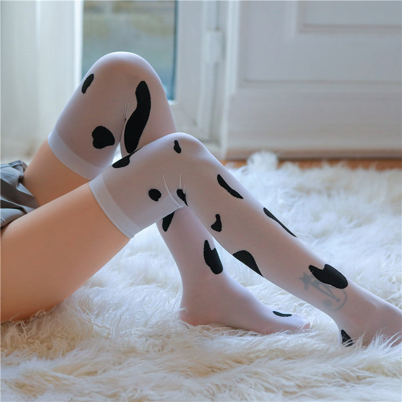 cow moo calf print pet socks thigh highs petplay roleplay bdsm bondage knee high clothing kawaii bdsm 