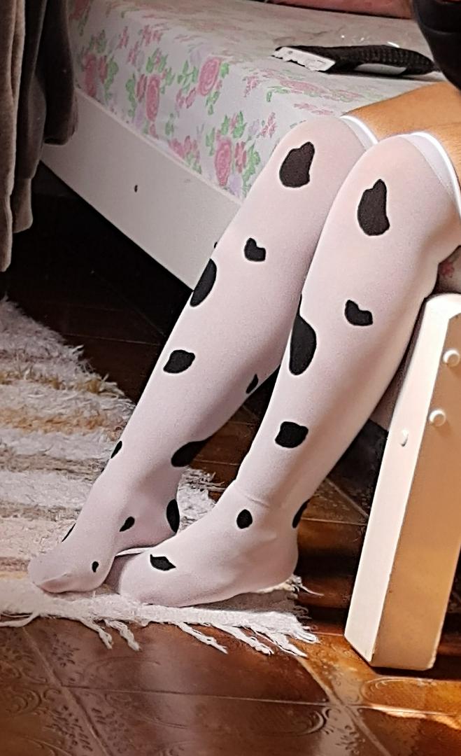 cow moo calf print pet socks thigh highs petplay roleplay bdsm bondage knee high clothing kawaii bdsm 