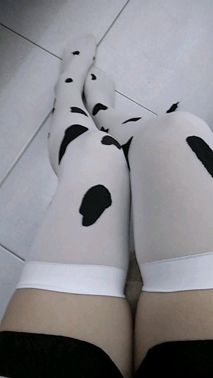 cow moo calf print pet socks thigh highs petplay roleplay bdsm bondage knee high clothing kawaii bdsm 