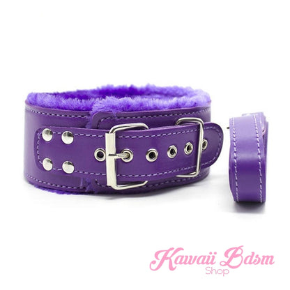 Purple Bondage kit set princess love couple gift 7pcs bdsm kawaii cute handcuffs gag collar leash shibari rope flogger wrist cuffs kittenplay petplay gear  (11017462151)