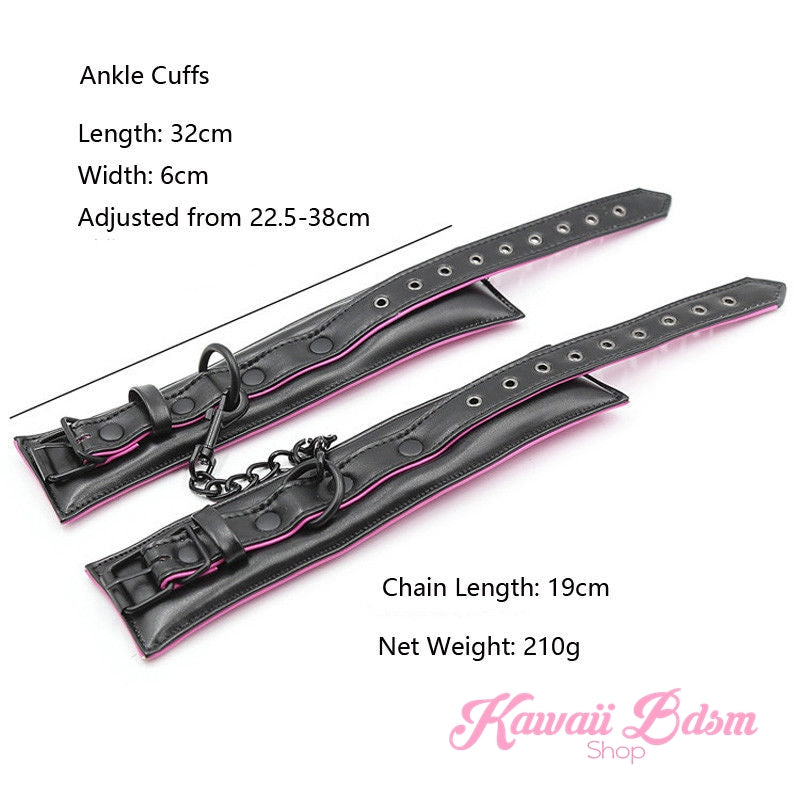 Bdsm bondage kit set vegan leather faux superior premium luxury restraints couple sex black collar hand cuffs ankle leash pet play kitten submissive sub slave by Kawaii Bdsm - cute and kinky / worldwide Free & Discreet Shipping (1227573755956)