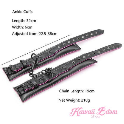 Bdsm bondage kit set vegan leather faux superior premium luxury restraints couple sex black collar hand cuffs ankle leash pet play kitten submissive sub slave by Kawaii Bdsm - cute and kinky / worldwide Free & Discreet Shipping (1227573755956)