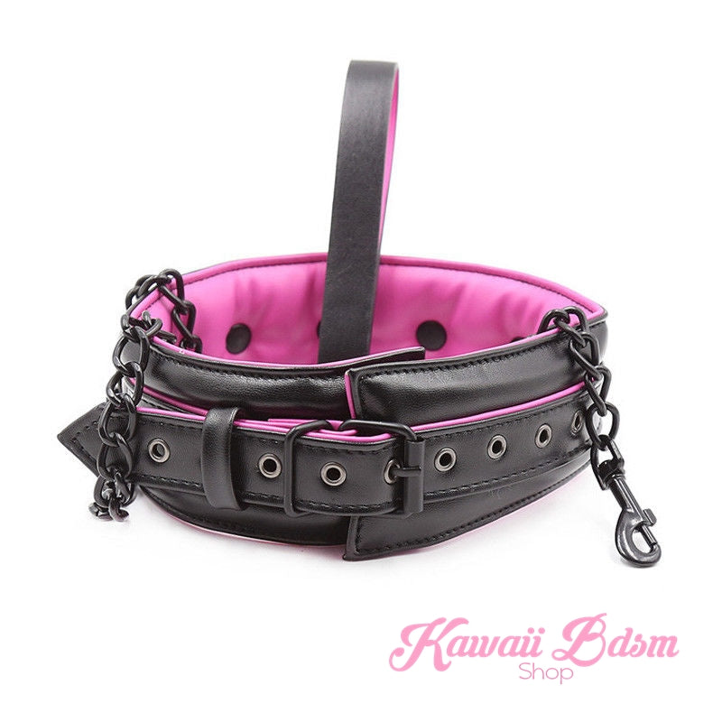 Bdsm bondage kit set vegan leather faux superior premium luxury restraints couple sex black collar hand cuffs ankle leash pet play kitten submissive sub slave by Kawaii Bdsm - cute and kinky / worldwide Free & Discreet Shipping (1227573755956)